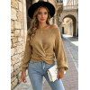 Off the Shoulder Sweater Textured Solid Color Twisted Long Sleeve Cropped Sweater - café XL | US 12