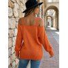 Solid Color Pullover Sweater Geometric Textured Lantern Sleeve Cold Shoulder Sweater - Orange M | US 6