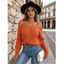 Solid Color Pullover Sweater Geometric Textured Lantern Sleeve Cold Shoulder Sweater - Blanc L | US 8-10