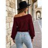 Off the Shoulder Sweater Textured Solid Color Twisted Long Sleeve Cropped Sweater - Rouge Vineux M | US 6