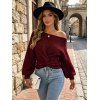 Off the Shoulder Sweater Textured Solid Color Twisted Long Sleeve Cropped Sweater - Rouge Vineux M | US 6