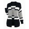 Colorblock Cardigan Open Front Striped Long Sleeve Sweater - Gris XL | US 12