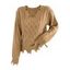 Off Shoulder Sweater Distressed Cable Knit Fringe Hem Solid Color Long Sleeve Sweater - Rouge Vineux XL | US 12