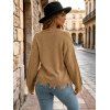 Off Shoulder Sweater Distressed Cable Knit Fringe Hem Solid Color Long Sleeve Sweater - café lumière M | US 6