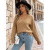 Off Shoulder Sweater Distressed Cable Knit Fringe Hem Solid Color Long Sleeve Sweater - café lumière M | US 6