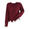 Off Shoulder Sweater Distressed Cable Knit Fringe Hem Solid Color Long Sleeve Sweater - Rouge Vineux XL | US 12