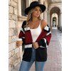Colorblock Cardigan Open Front Striped Long Sleeve Sweater - Rouge Vineux XL | US 12