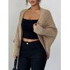 Solid Color Sweater Cardigan Geometric Textured Batwing Sleeve Open Front Cropped Coat - café XL | US 10