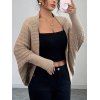 Solid Color Sweater Cardigan Geometric Textured Batwing Sleeve Open Front Cropped Coat - café XL | US 10