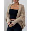 Solid Color Sweater Cardigan Geometric Textured Batwing Sleeve Open Front Cropped Coat - café XL | US 10