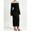 Solid Color Sweater Dress Textured Off the Shoulder Bell Sleeve Bodycon Dress - Noir XL | US 10