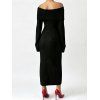 Solid Color Sweater Dress Textured Off the Shoulder Bell Sleeve Bodycon Dress - Noir XL | US 10