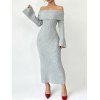 Solid Color Sweater Dress Textured Off the Shoulder Bell Sleeve Bodycon Dress - Gris Clair M | US 6