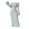 Solid Color Sweater Dress Textured Off the Shoulder Bell Sleeve Bodycon Dress - Gris Clair M | US 6