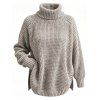 Solid Color Sweater Textured Turtleneck Long Sleeve Slit Curved Hem Pullover Sweater - café XL | US 10
