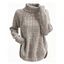 Solid Color Sweater Textured Turtleneck Long Sleeve Slit Curved Hem Pullover Sweater - café XL | US 10