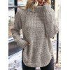Solid Color Sweater Textured Turtleneck Long Sleeve Slit Curved Hem Pullover Sweater - café XL | US 10