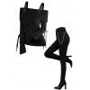 Daily Women Outfit Solid Color Bucket Strap Foldover Cold Shoulder Lace Up Sleeve Top and Grommet Chain Embellishment Skinny Pants Set - Noir S | US 4