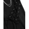 Daily Women Outfit Solid Color Bucket Strap Foldover Cold Shoulder Lace Up Sleeve Top and Grommet Chain Embellishment Skinny Pants Set - Noir S | US 4