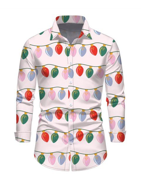 Men's Christmas Shirt String Lights Print Button Up Long Sleeve Shirt