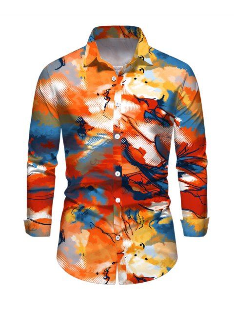 Men's Vacation Shirt Abstract Graffiti Print Button Up Long Sleeve Shirt