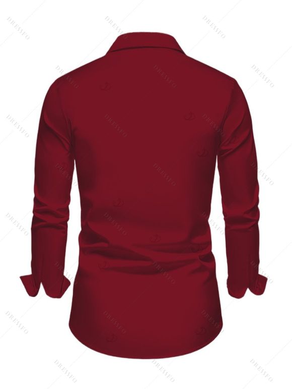 Men's Christmas Shirt Elk Snowflake Christmas Tree Print Button Up Long Sleeve Shirt - Rouge Vineux 5XL
