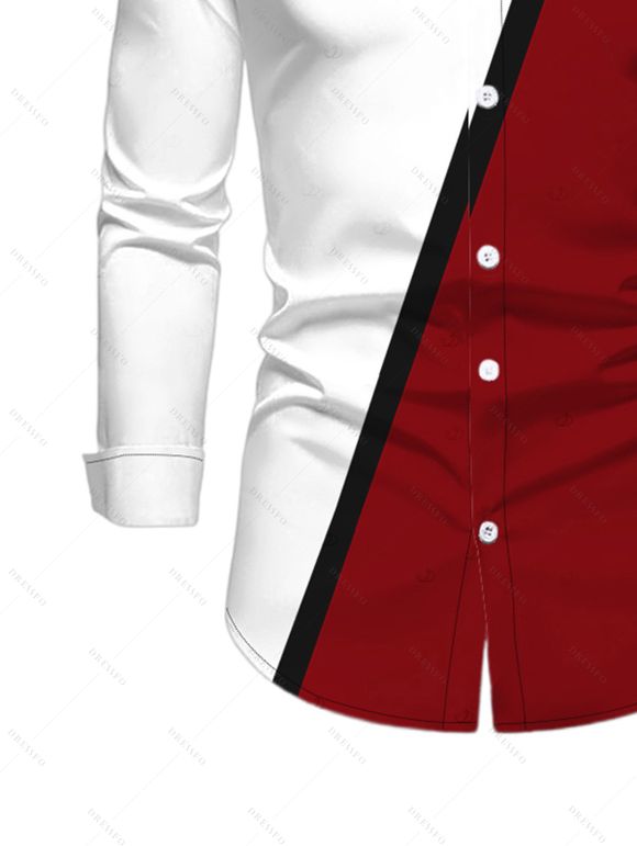 Men's Ethnic Shirt Colorblock Geometric Print Button Up Long Sleeve Shirt - multicolor A 5XL