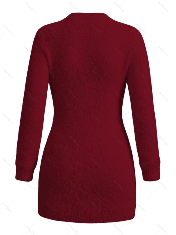 Christmas Sweater Dress Elk Snowflake Christmas Tree Print Long Sleeve Bodycon Mini Dress - Rouge Vineux S | US 4