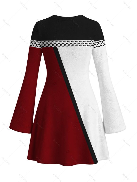 Ethnic Sweater Dress Colorblock Geometric Print Bell Sleeve A Line Mini Dress - multicolor A S | US 4