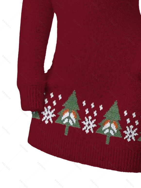 Christmas Sweater Dress Elk Snowflake Christmas Tree Print Long Sleeve Bodycon Mini Dress - Rouge Vineux S | US 4