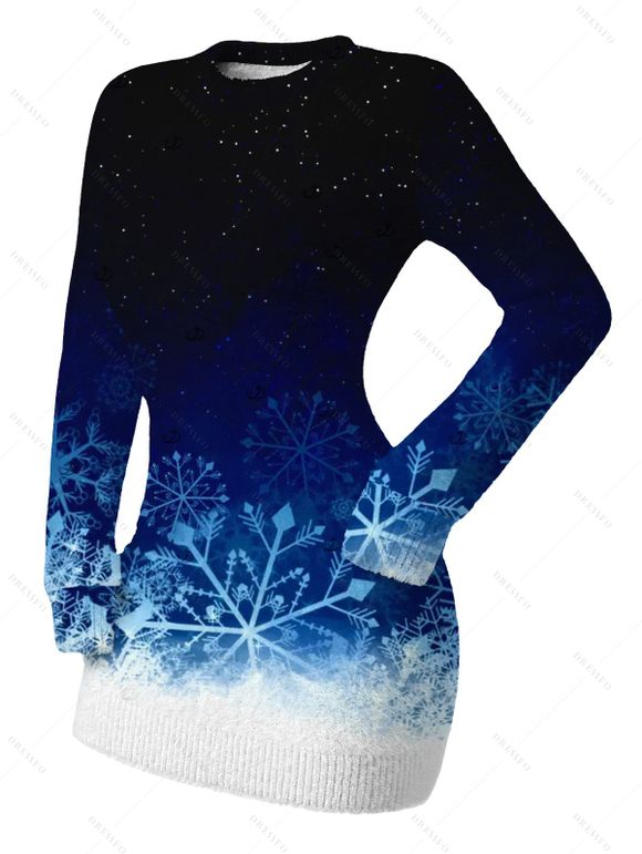 Christmas Sweater Dress Ombre Galaxy Snowflake Print Long Sleeve Bodycon Mini Dress - Noir M | US 6