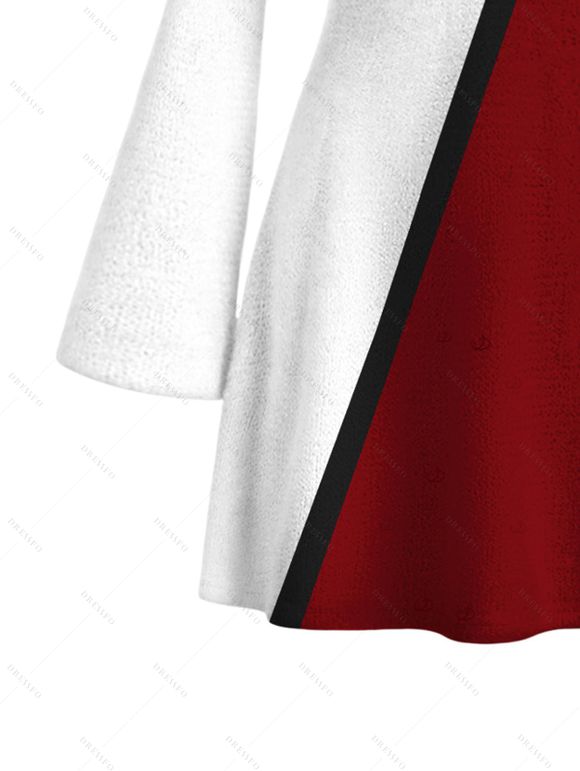 Ethnic Couple Outfit Colorblock Geometric Print Bell Sleeve A Line Mini Sweater Dress and Long Sleeve Shirt Set - multicolor A S | US 4