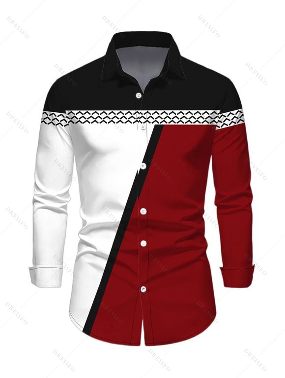 Ethnic Couple Outfit Colorblock Geometric Print Bell Sleeve A Line Mini Sweater Dress and Long Sleeve Shirt Set - multicolor A S | US 4