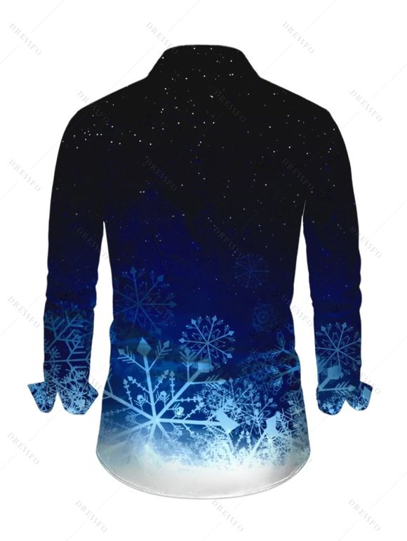 Men's Christmas Shirt Ombre Galaxy Snowflake Print Button Up Long Sleeve Shirt - Noir M