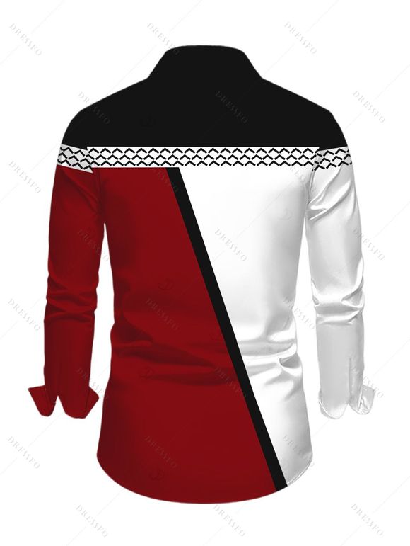 Ethnic Couple Outfit Colorblock Geometric Print Bell Sleeve A Line Mini Sweater Dress and Long Sleeve Shirt Set - multicolor A S | US 4