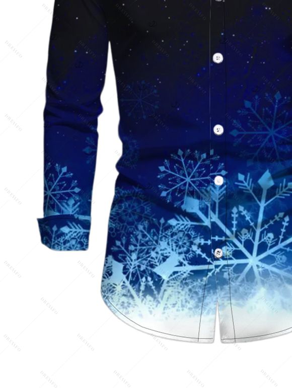 Men's Christmas Shirt Ombre Galaxy Snowflake Print Button Up Long Sleeve Shirt - Noir M
