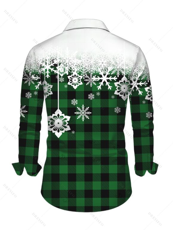 Men's Christmas Shirt Colorblock Plaid Snowflake Print Button Up Long Sleeve Shirt - Vert profond 5XL