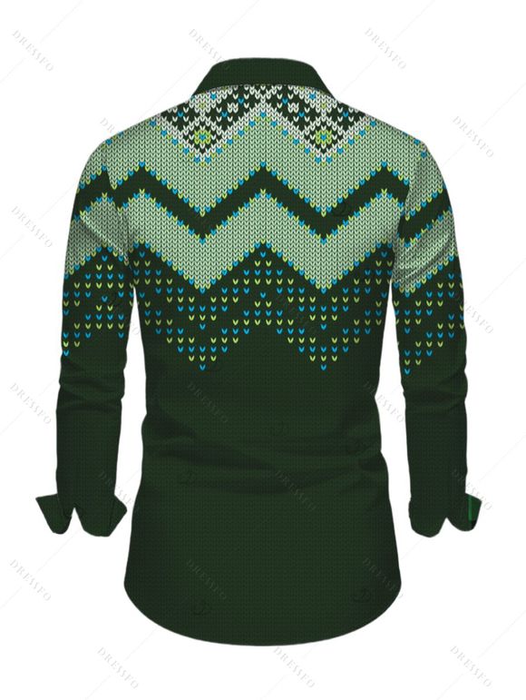 Men's Ethnic Christmas Shirt Vintage Nordic Fair Isle Jacquard Zig Zag Print Button Up Long Sleeve Shirt - Vert profond 5XL