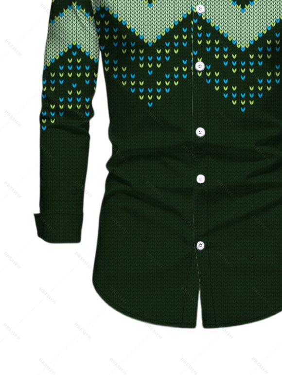Men's Ethnic Christmas Shirt Vintage Nordic Fair Isle Jacquard Zig Zag Print Button Up Long Sleeve Shirt - Vert profond 5XL