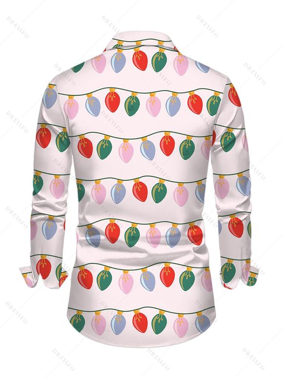 Men's Christmas Shirt String Lights Print Button Up Long Sleeve Shirt - Rose 5XL