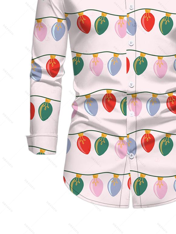 Men's Christmas Shirt String Lights Print Button Up Long Sleeve Shirt - Rose 5XL