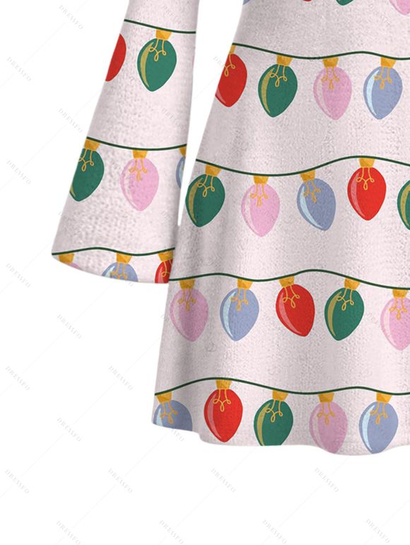 Christmas Sweater Dress String Lights Print Bell Sleeve A Line Mini Dress - Rose XXL | US 14