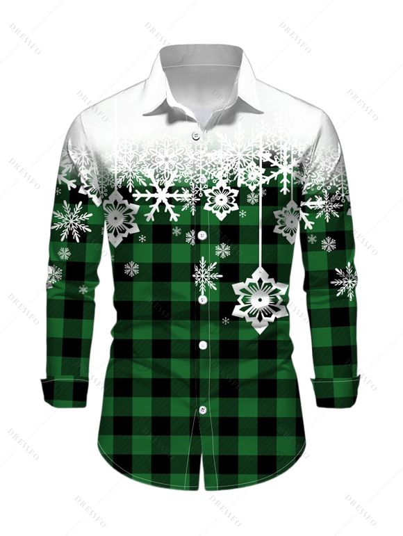 Christmas Couple Outfit Colorblock Plaid Snowflake Print Bell Sleeve A Line Mini Sweater Dress and Long Sleeve Shirt Set - Vert profond S | US 4