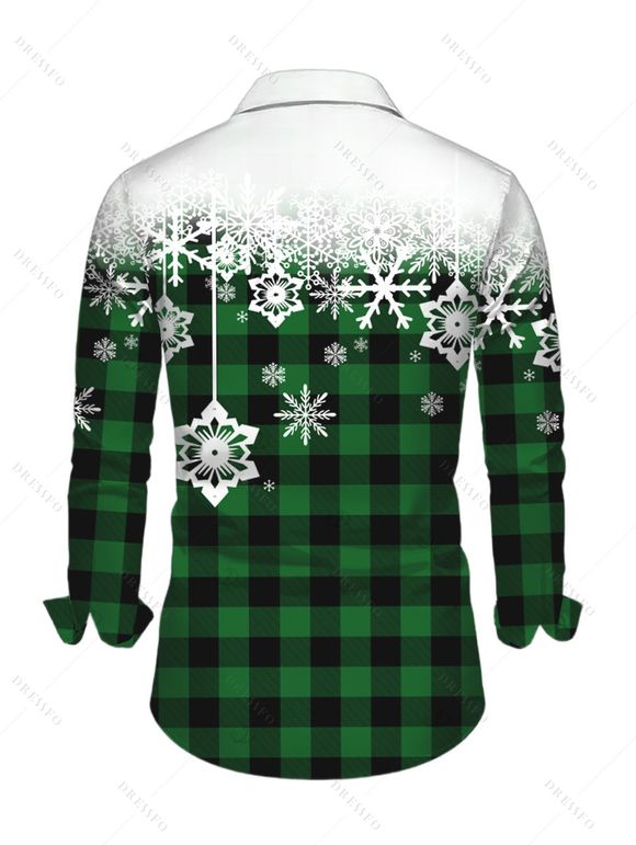 Christmas Couple Outfit Colorblock Plaid Snowflake Print Bell Sleeve A Line Mini Sweater Dress and Long Sleeve Shirt Set - Vert profond S | US 4