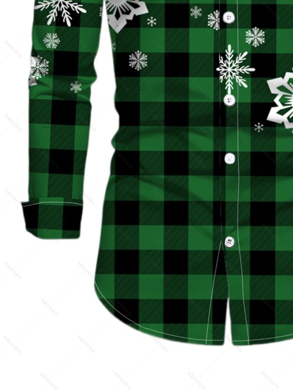 Christmas Couple Outfit Colorblock Plaid Snowflake Print Bell Sleeve A Line Mini Sweater Dress and Long Sleeve Shirt Set - Vert profond S | US 4