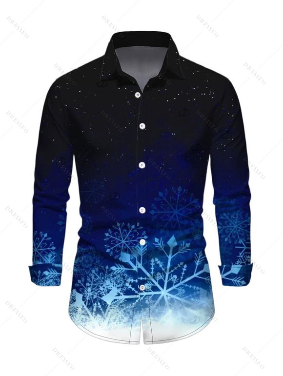 Christmas Couple Outfit Ombre Galaxy Snowflake Print Bodycon Mini Sweater Dress and Long Sleeve Shirt Set - Noir S | US 4