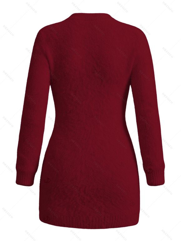 Christmas Couple Outfit Elk Snowflake Christmas Tree Print Bodycon Mini Sweater Dress and Long Sleeve Shirt Set - Rouge Vineux S | US 4