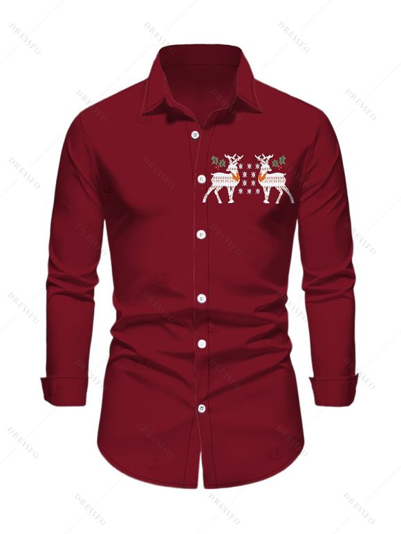 Christmas Couple Outfit Elk Snowflake Christmas Tree Print Bodycon Mini Sweater Dress and Long Sleeve Shirt Set - Rouge Vineux S | US 4