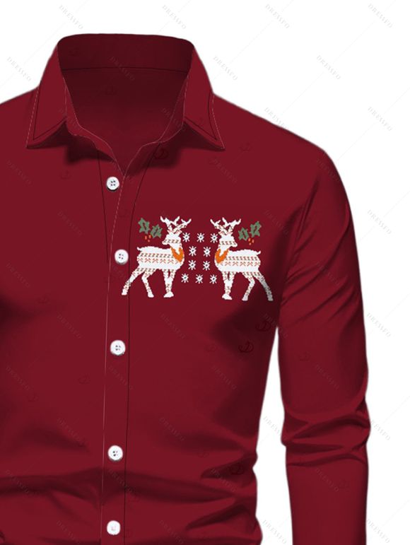 Christmas Couple Outfit Elk Snowflake Christmas Tree Print Bodycon Mini Sweater Dress and Long Sleeve Shirt Set - Rouge Vineux S | US 4