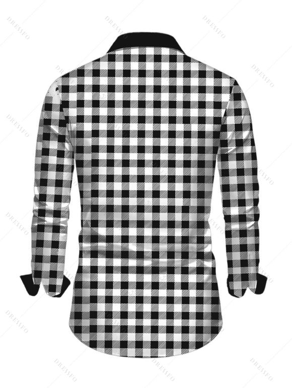 Christmas Couple Outfit Vintage Plaid Elk Christmas Tree Print Bell Sleeve A Line Mini Sweater Dress and Long Sleeve Shirt Set - Noir S | US 4